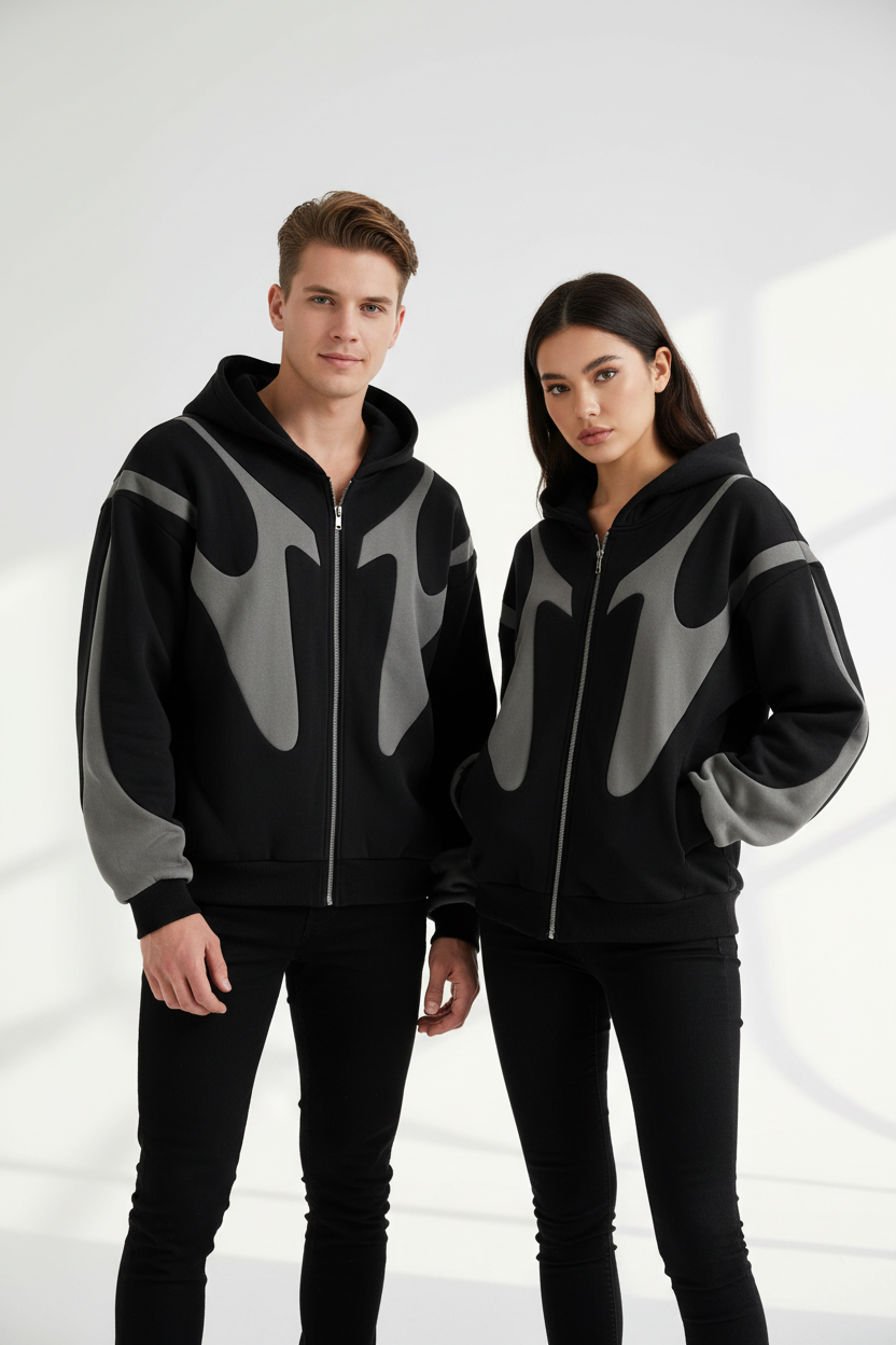 Black Flame Hoodie Side by Side